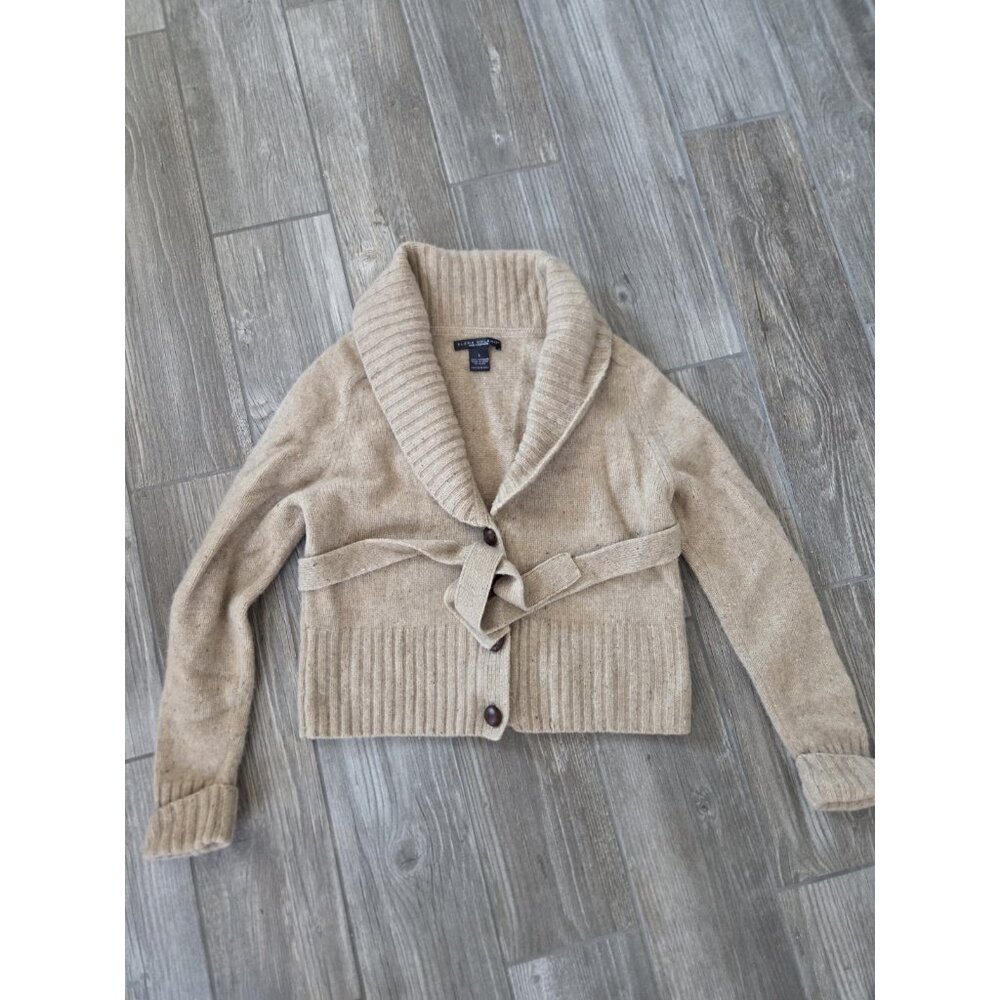 Elana Solano Cashmere Cardigan Tan Size Large. Hole Mended. Pls See Picture